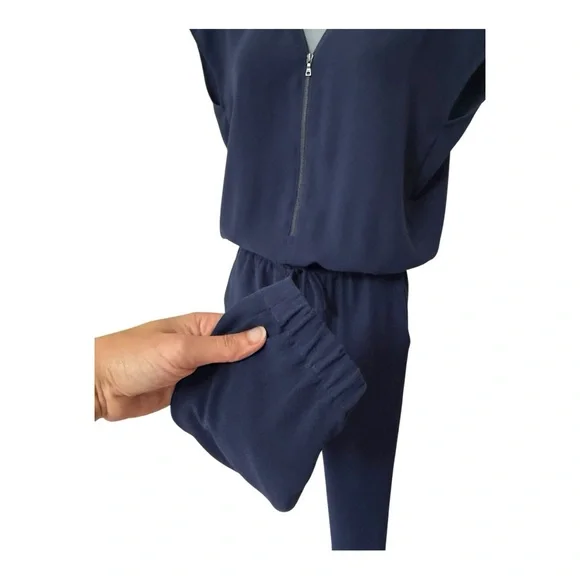 VINCE | $398 Crepe Zip-Front Cap Sleeve Jumpsuit in Navy, Size 2 - Picture 7 of 12